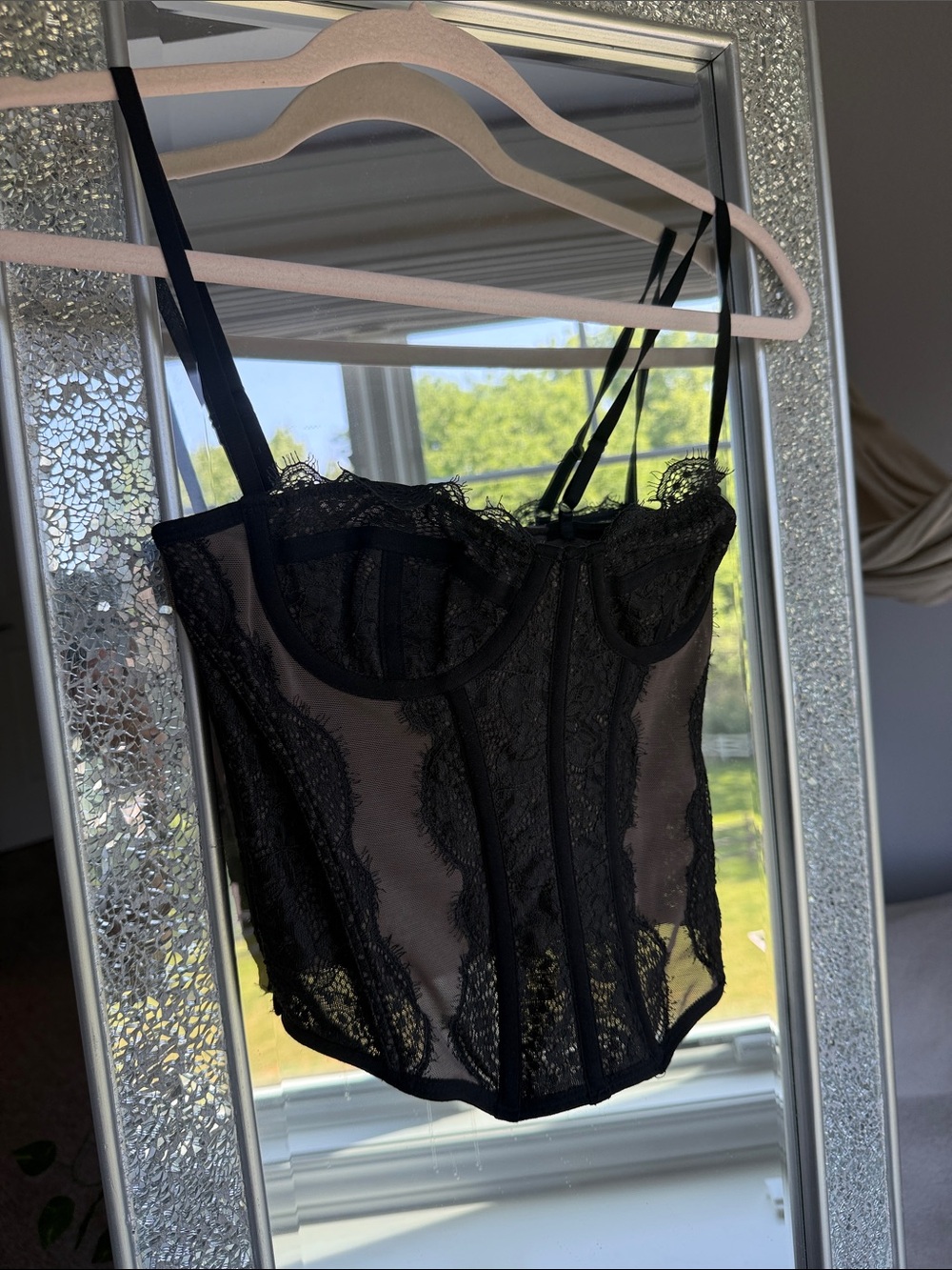 Urban Outfitters Black Sheer Lace Bustier Camisole
